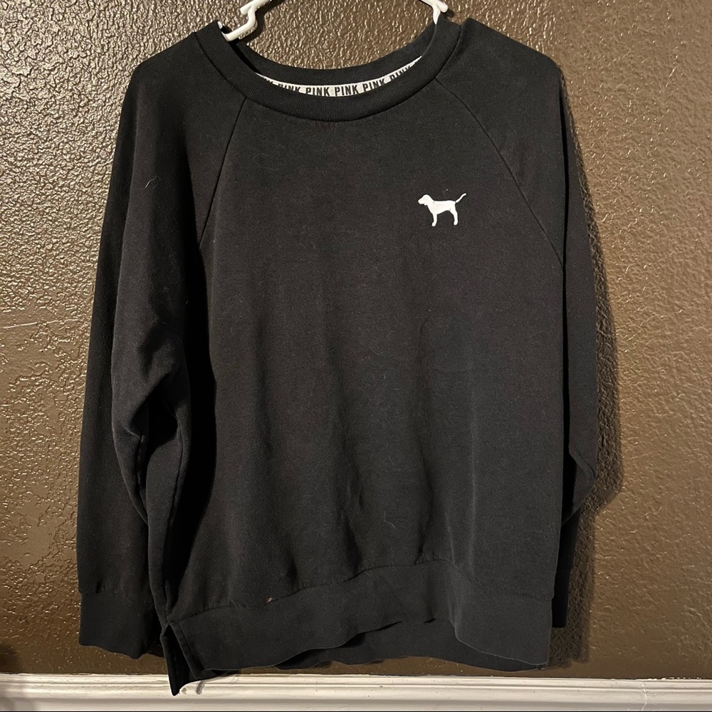 Black Tunic Style Victoria’s Secret Pink Sweater with White Dog, Size Small